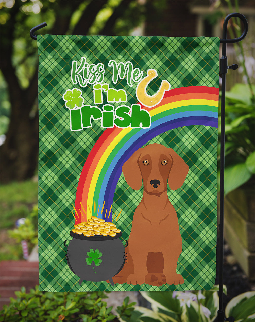 Red Dachshund St. Patrick's Day Flag Garden Size  the-store.com.