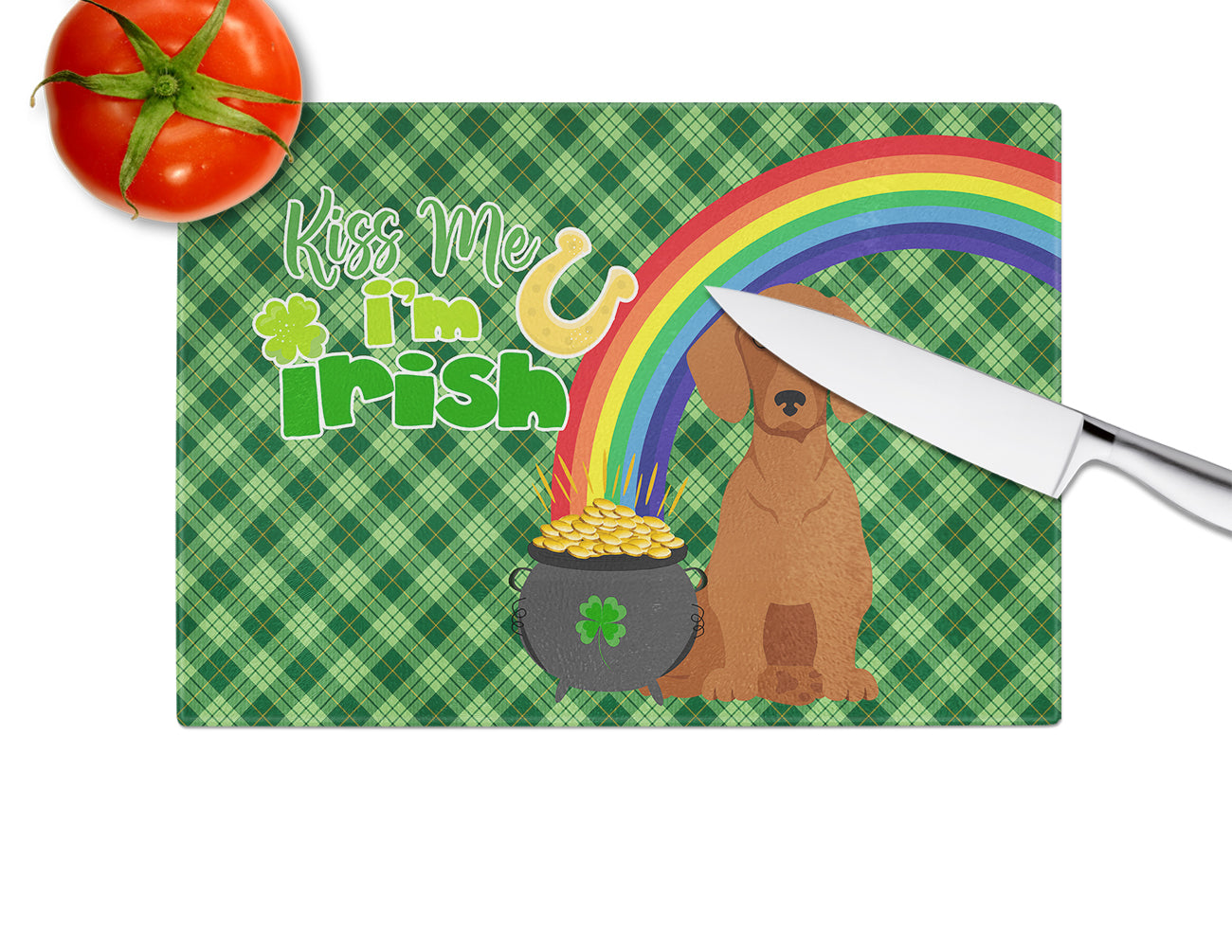 Red Dachshund St. Patrick's Day Glass Cutting Board Large - the-store.com