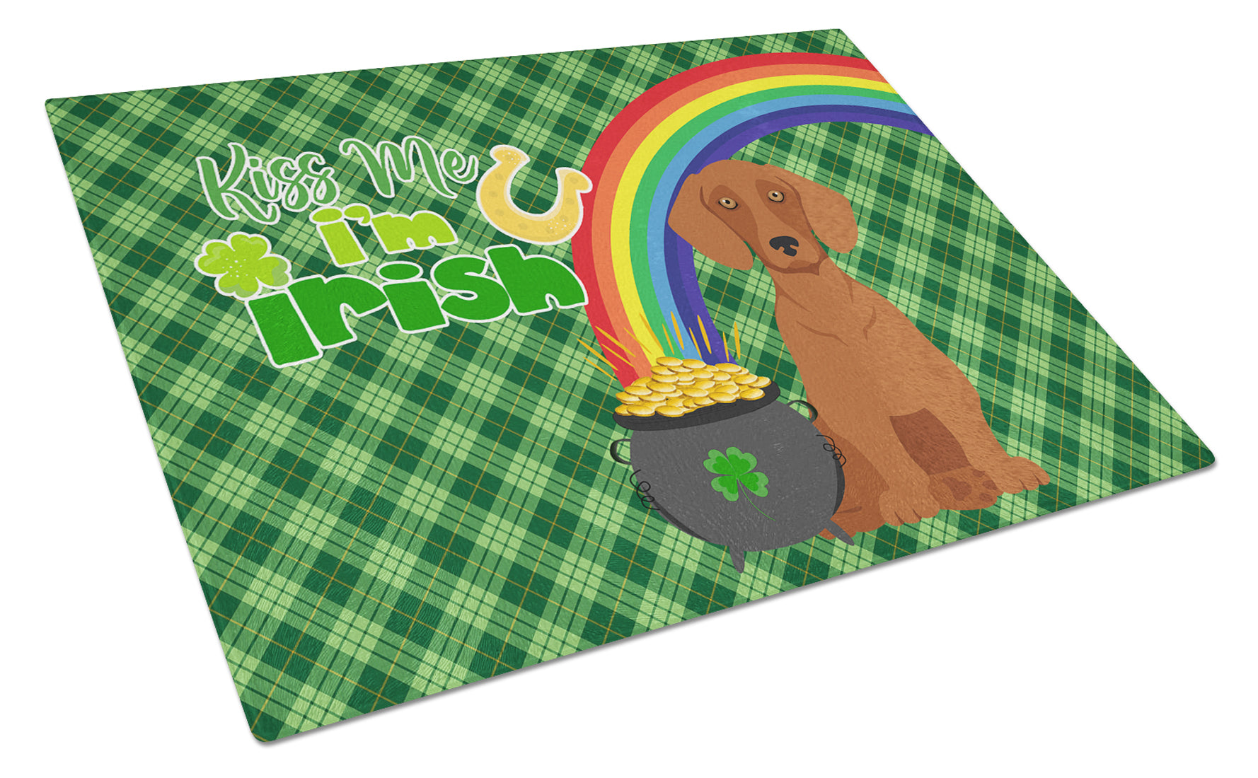 Buy this Red Dachshund St. Patrick's Day Glass Cutting Board Large