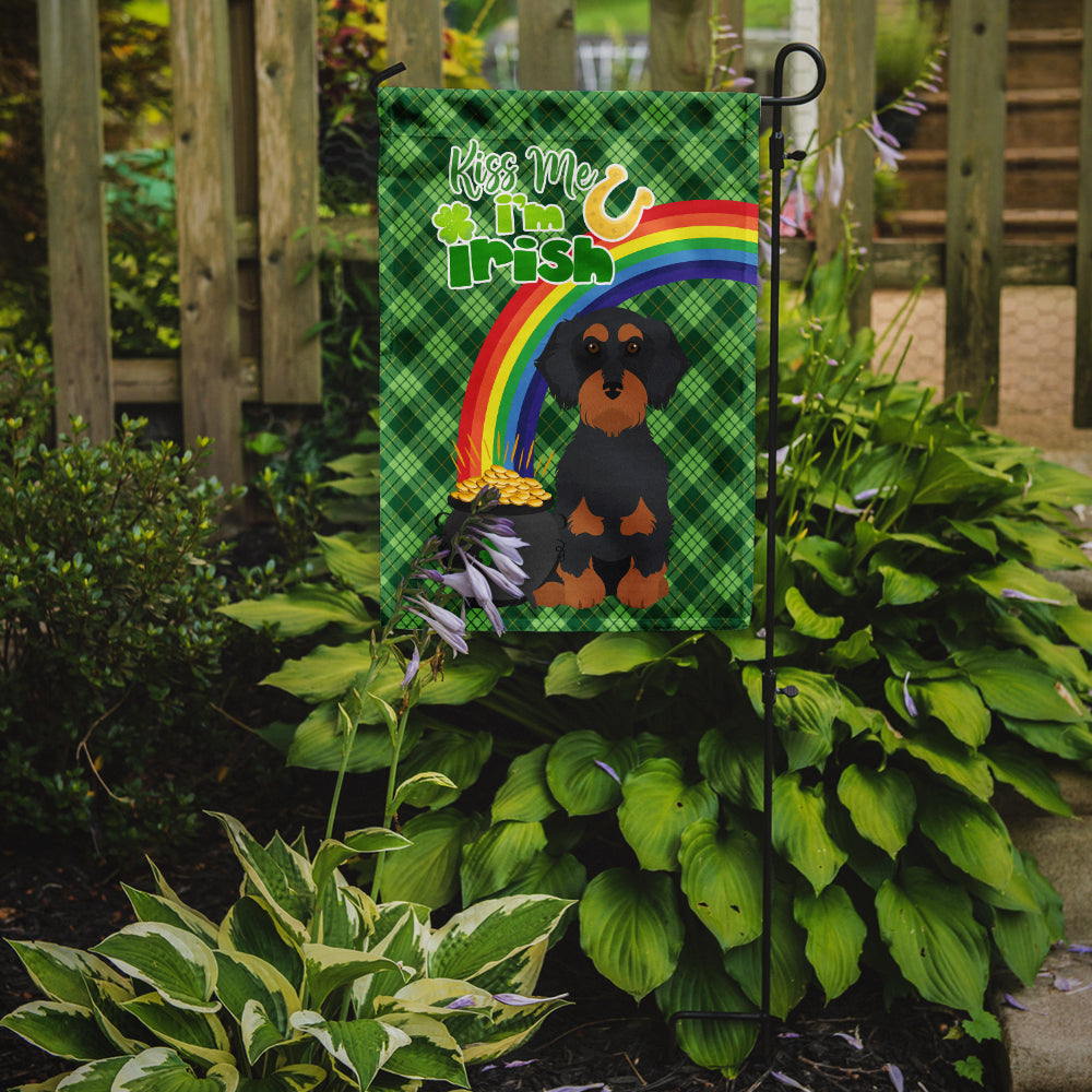 Wirehair Black and Tan Dachshund St. Patrick's Day Flag Garden Size  the-store.com.