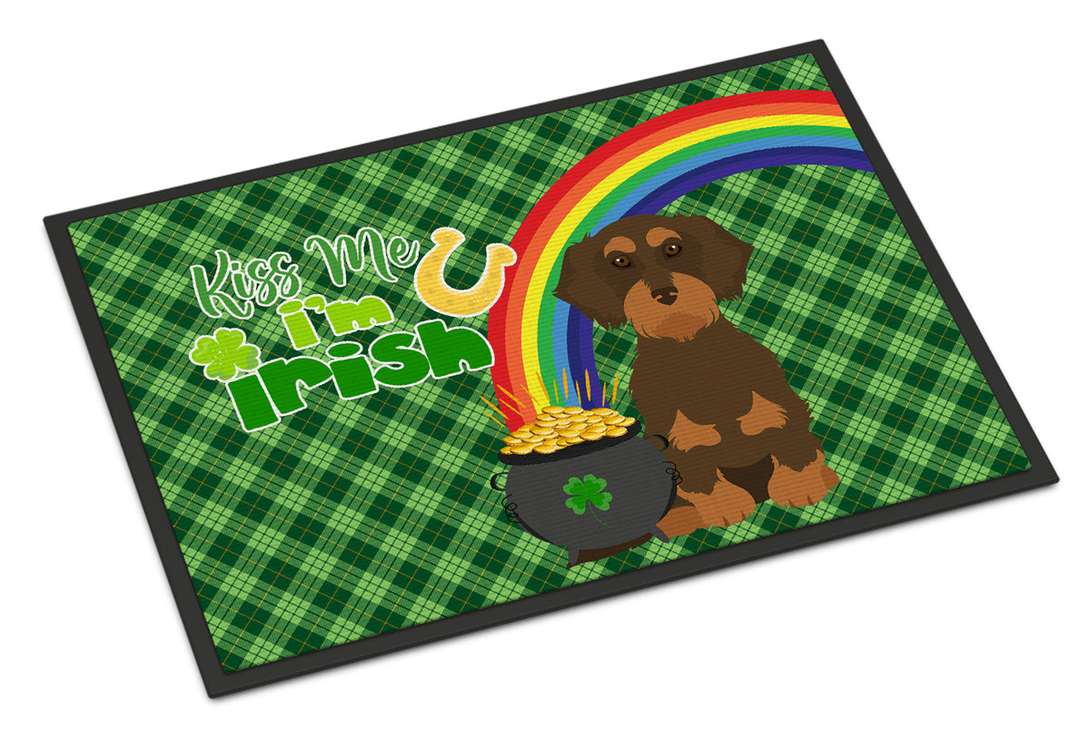 Buy this Wirehair Chocolate and Tan Dachshund St. Patrick&#39;s Day Indoor or Outdoor Mat 24x36