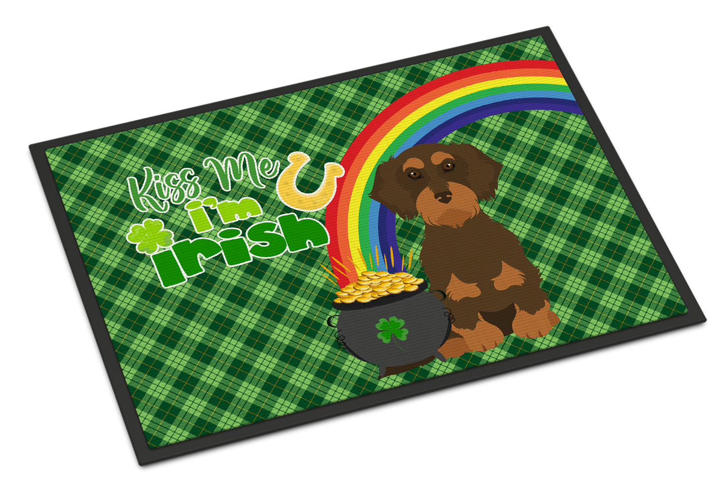 Buy this Wirehair Chocolate and Tan Dachshund St. Patrick's Day Indoor or Outdoor Mat 24x36