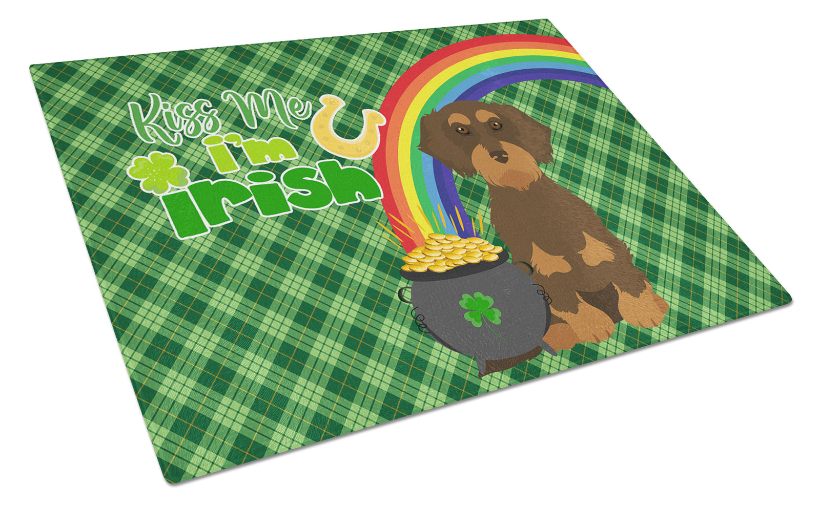 Buy this Wirehair Chocolate and Tan Dachshund St. Patrick's Day Glass Cutting Board Large