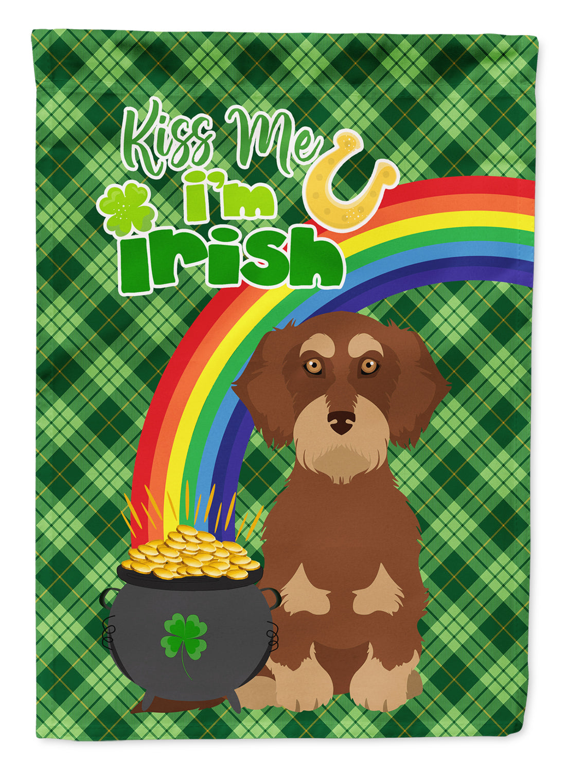 Wirehair Red and Tan Dachshund St. Patrick&#39;s Day Flag Garden Size