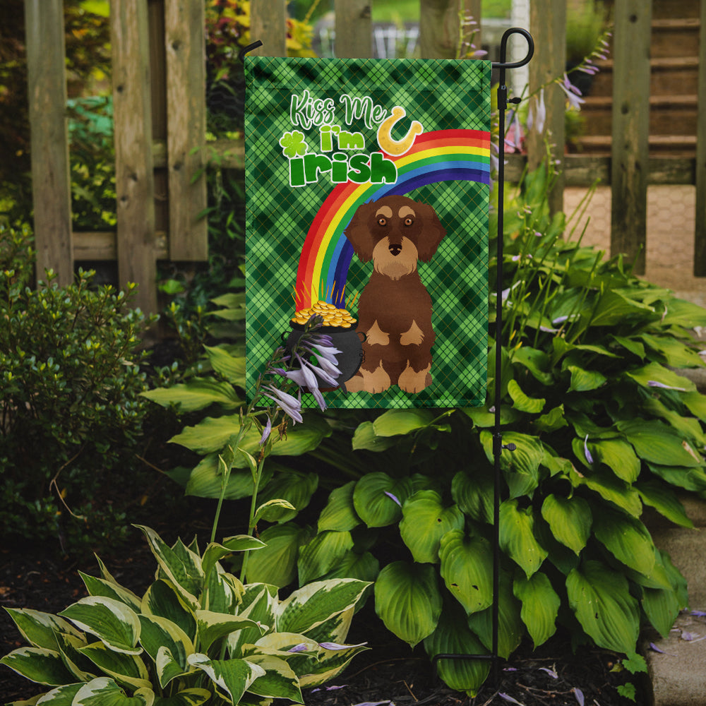 Wirehair Red and Tan Dachshund St. Patrick's Day Flag Garden Size