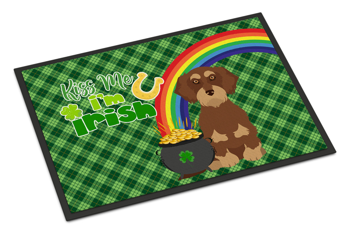 Buy this Wirehair Red and Tan Dachshund St. Patrick&#39;s Day Indoor or Outdoor Mat 24x36