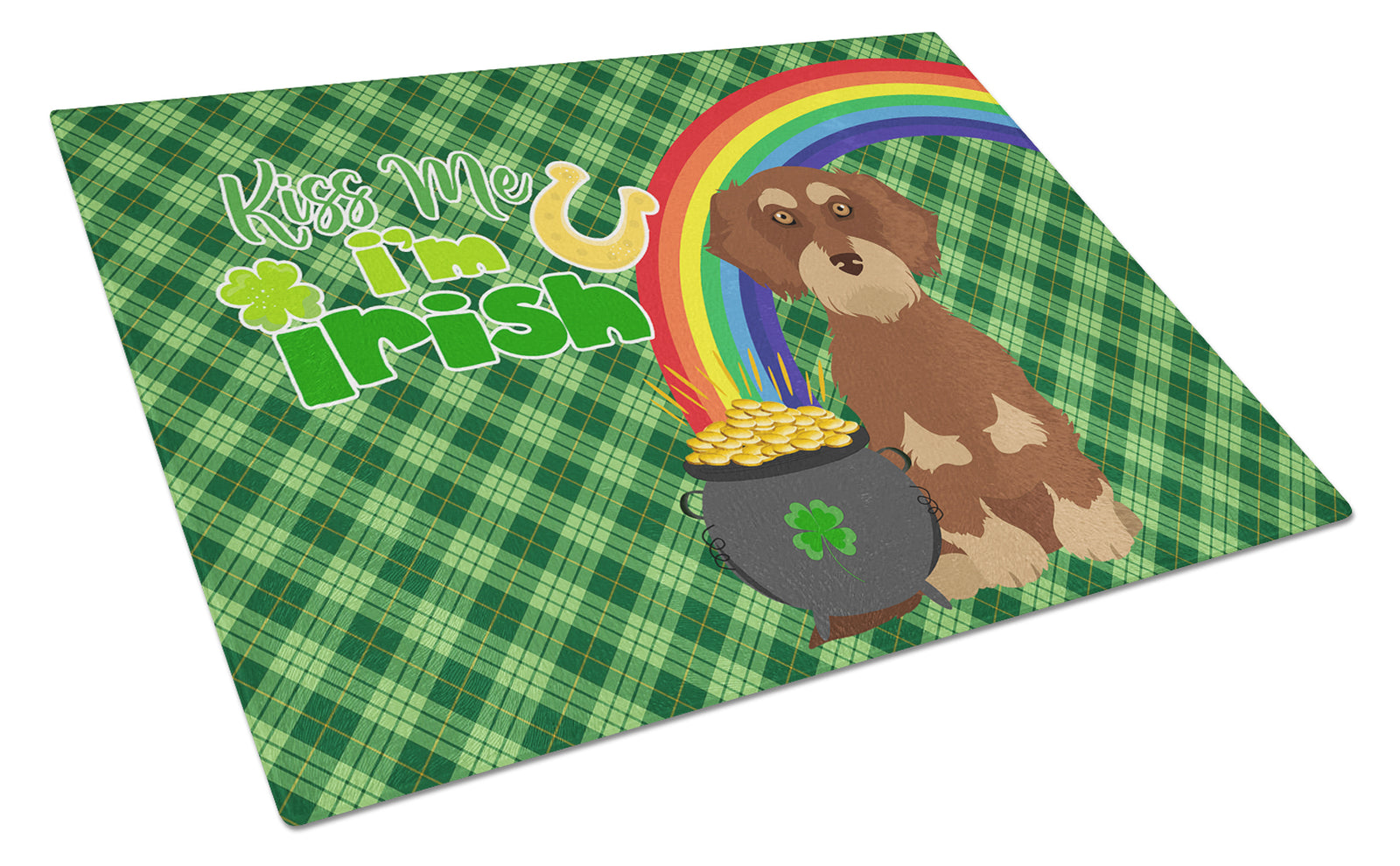 Buy this Wirehair Red and Tan Dachshund St. Patrick's Day Glass Cutting Board Large