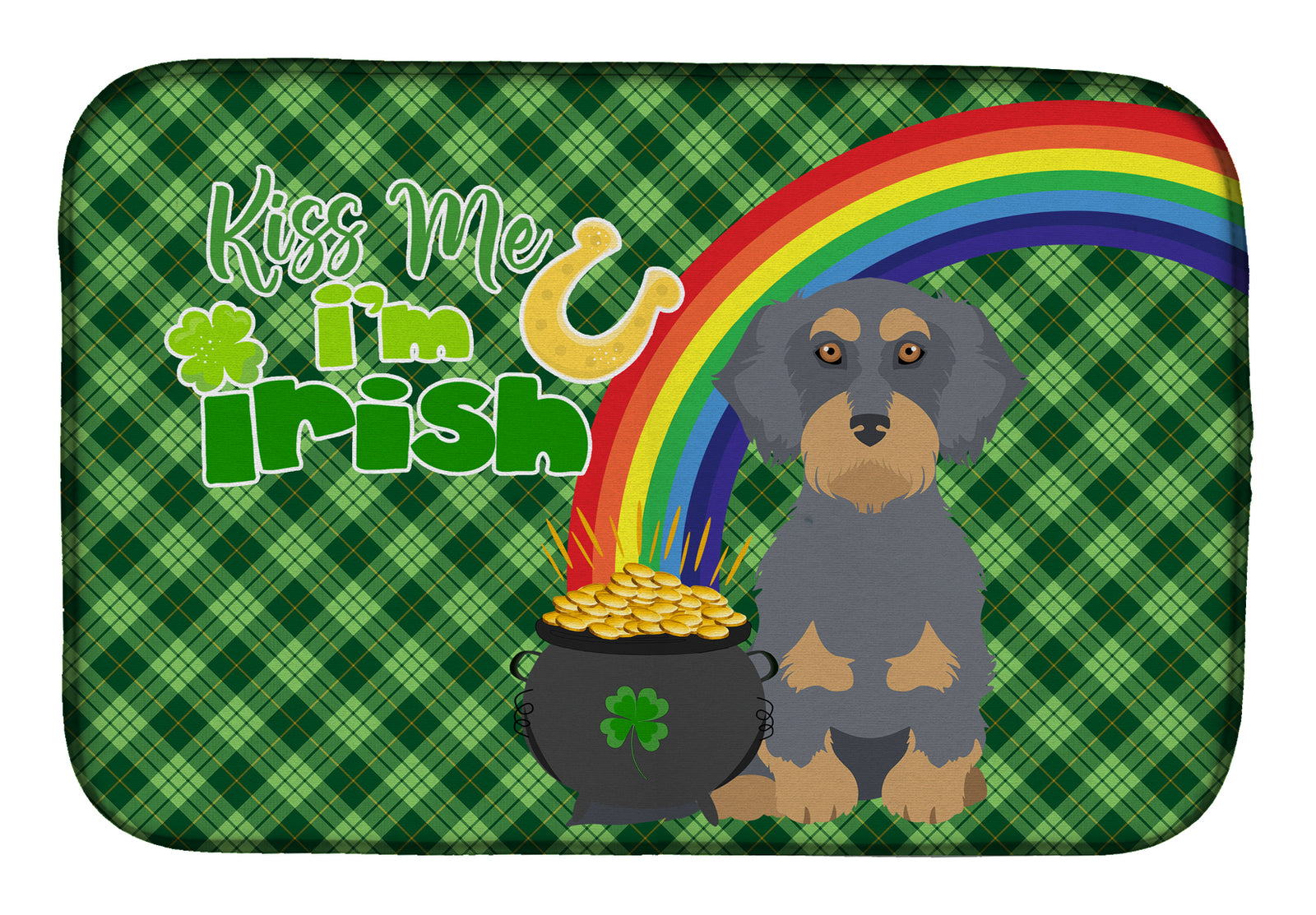 Wirehair Blue and Tan Dachshund St. Patrick's Day Dish Drying Mat  the-store.com.