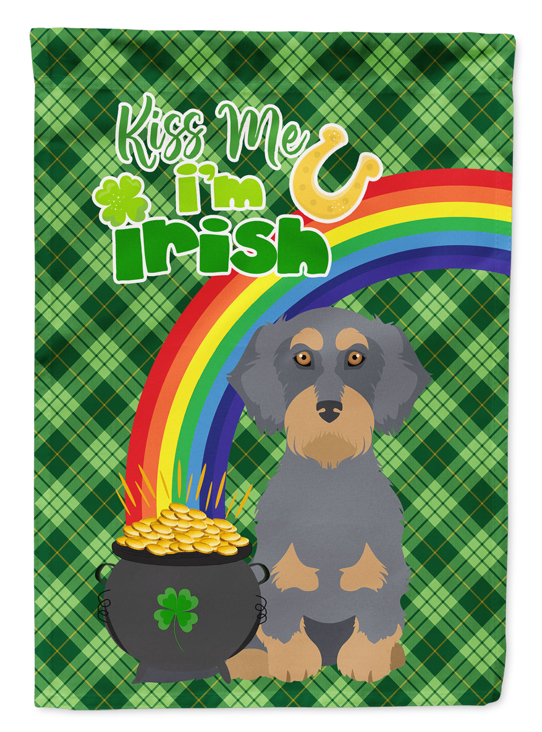 Wirehair Blue and Tan Dachshund St. Patrick&#39;s Day Flag Garden Size
