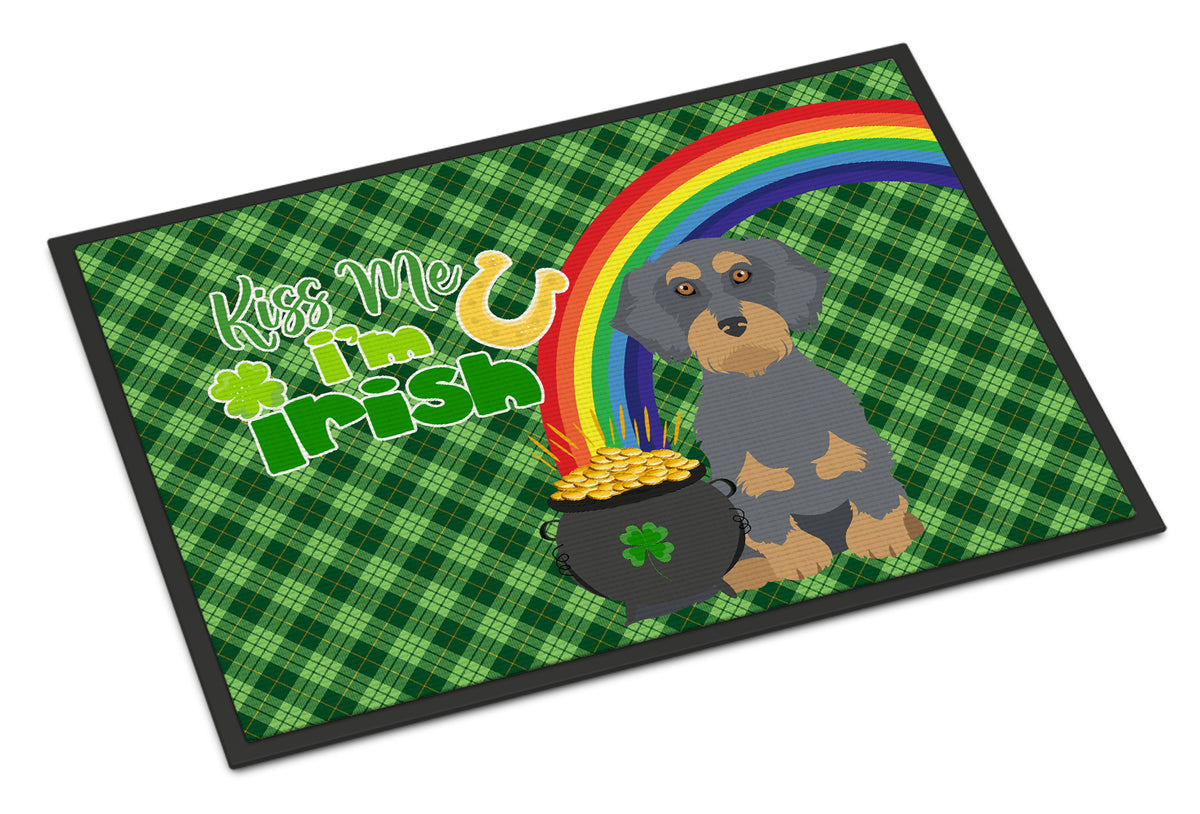 Buy this Wirehair Blue and Tan Dachshund St. Patrick&#39;s Day Indoor or Outdoor Mat 24x36