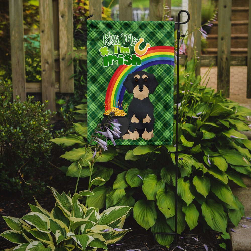 Wirehair Black and Cream Dachshund St. Patrick's Day Flag Garden Size