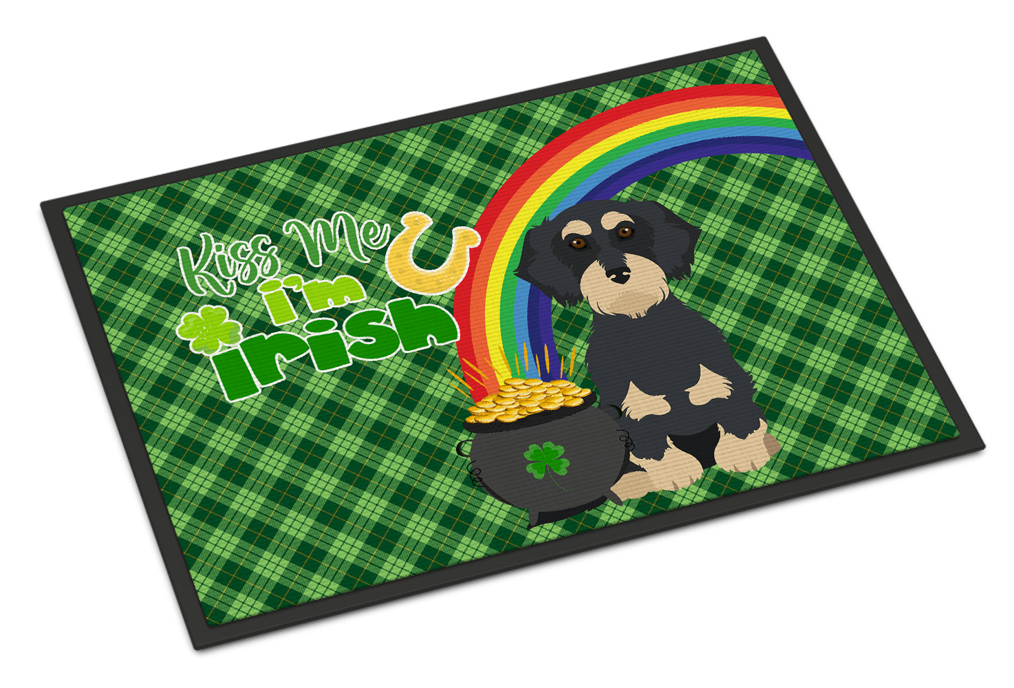 Buy this Wirehair Black and Cream Dachshund St. Patrick's Day Indoor or Outdoor Mat 24x36