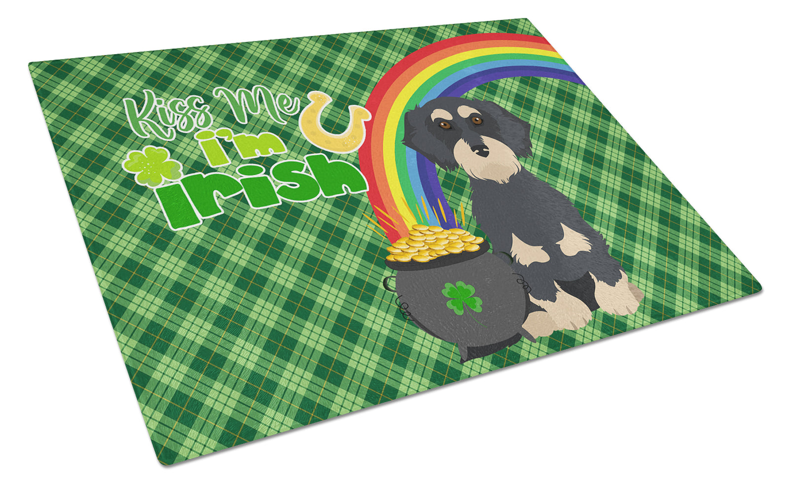 Buy this Wirehair Black and Cream Dachshund St. Patrick's Day Glass Cutting Board Large