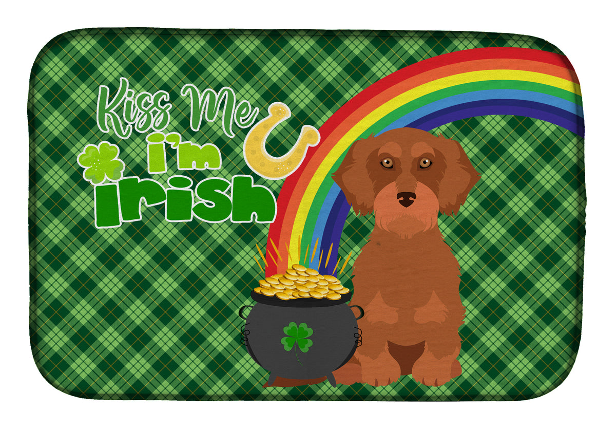Wirehair Red Dachshund St. Patrick&#39;s Day Dish Drying Mat  the-store.com.