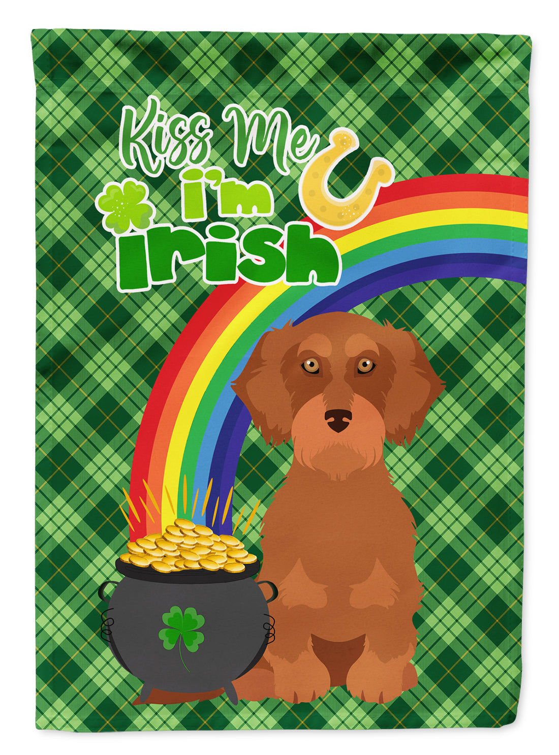 Wirehair Red Dachshund St. Patrick&#39;s Day Flag Garden Size  the-store.com.