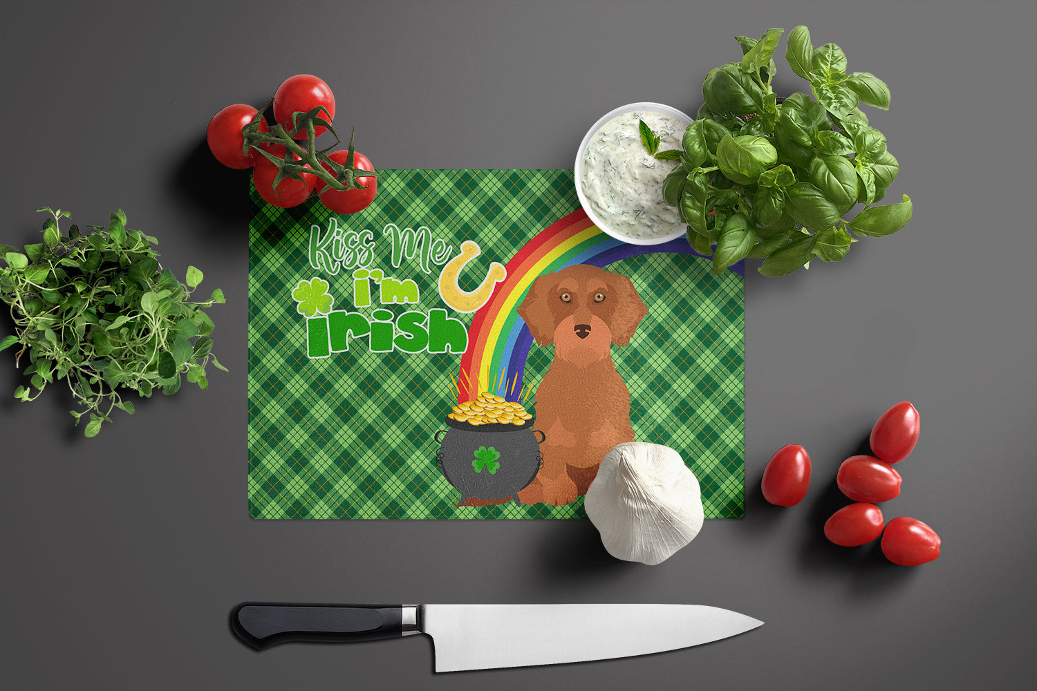 Wirehair Red Dachshund St. Patrick's Day Glass Cutting Board Large - the-store.com
