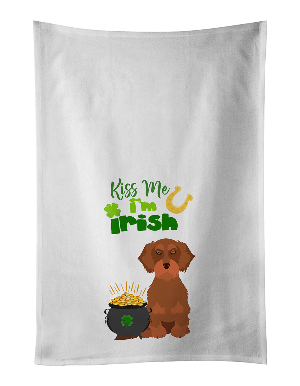 Buy this Wirehair Red Dachshund St. Patrick&#39;s Day White Kitchen Towel Set of 2 Dish Towels