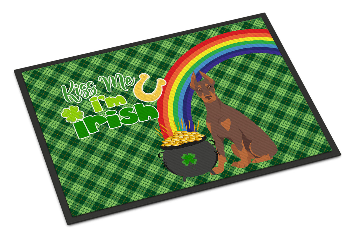 Buy this Red and Tan Doberman Pinscher St. Patrick&#39;s Day Indoor or Outdoor Mat 24x36