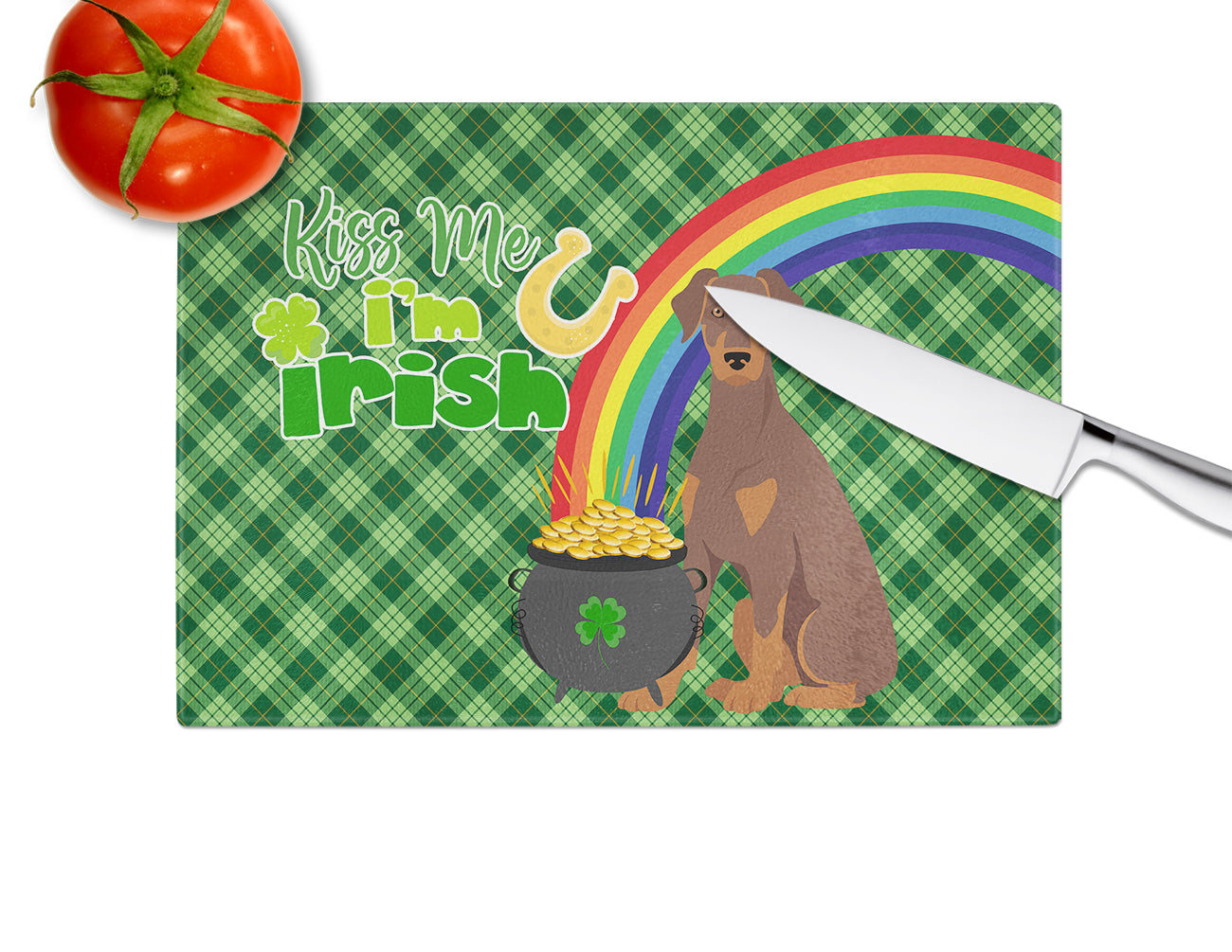 Natural Ear Red and Tan Doberman Pinscher St. Patrick's Day Glass Cutting Board Large - the-store.com