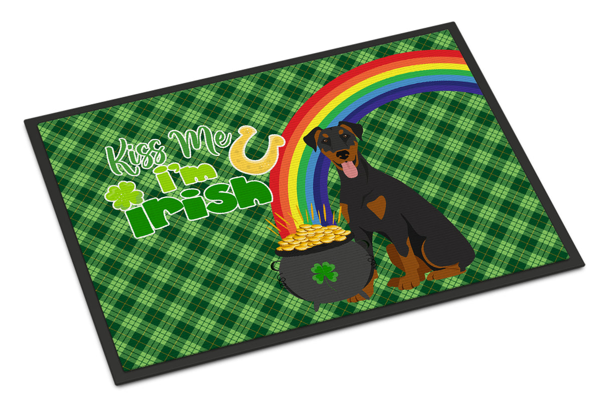 Buy this Natural Ear Black and Tan Doberman Pinscher St. Patrick&#39;s Day Indoor or Outdoor Mat 24x36
