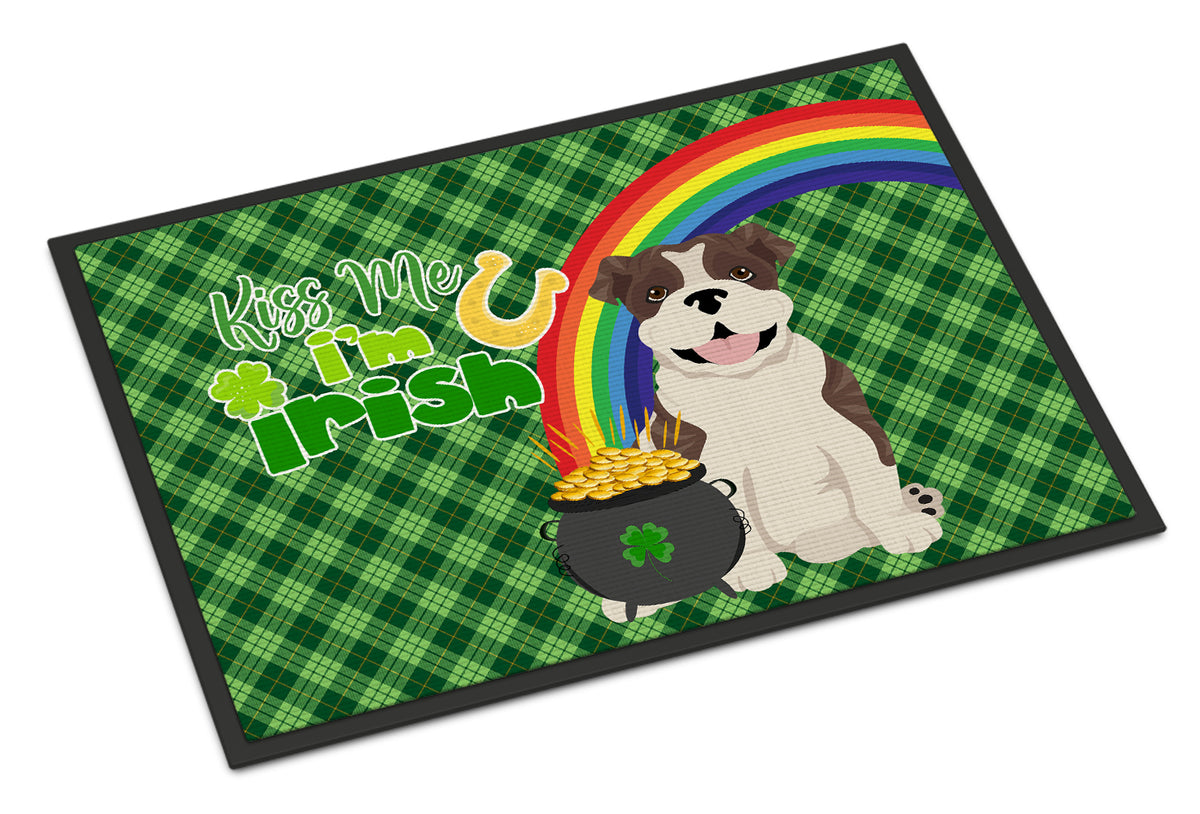 Buy this Brindle English Bulldog St. Patrick&#39;s Day Indoor or Outdoor Mat 24x36