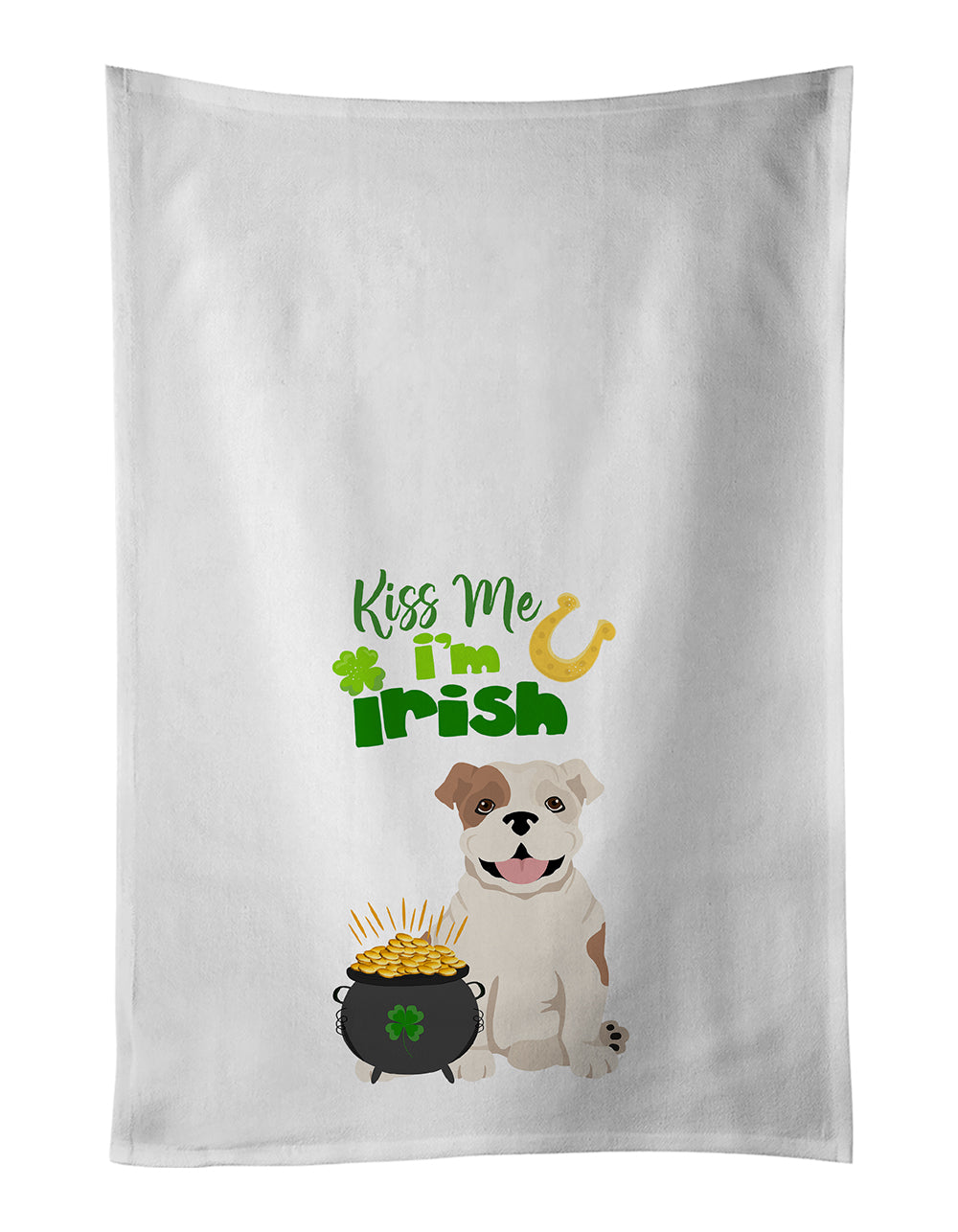 Buy this Piebald English Bulldog St. Patrick&#39;s Day White Kitchen Towel Set of 2 Dish Towels