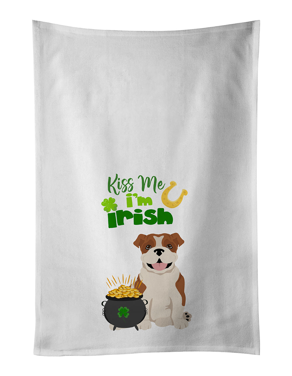 Buy this Red English Bulldog St. Patrick&#39;s Day White Kitchen Towel Set of 2 Dish Towels