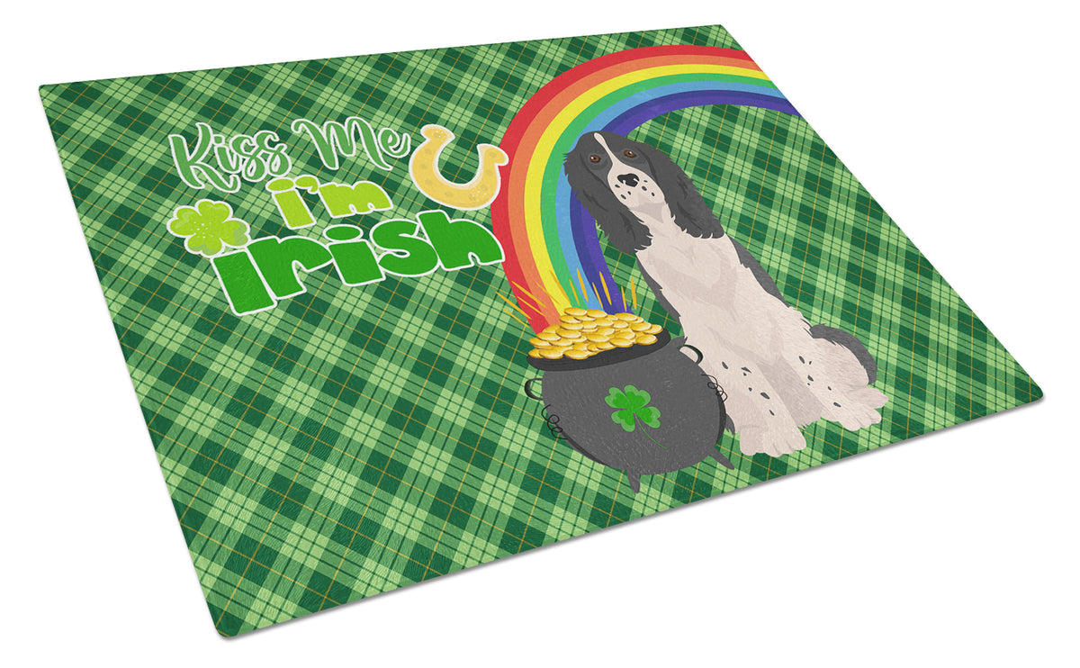 Buy this Black English Springer Spaniel St. Patrick&#39;s Day Glass Cutting Board Large