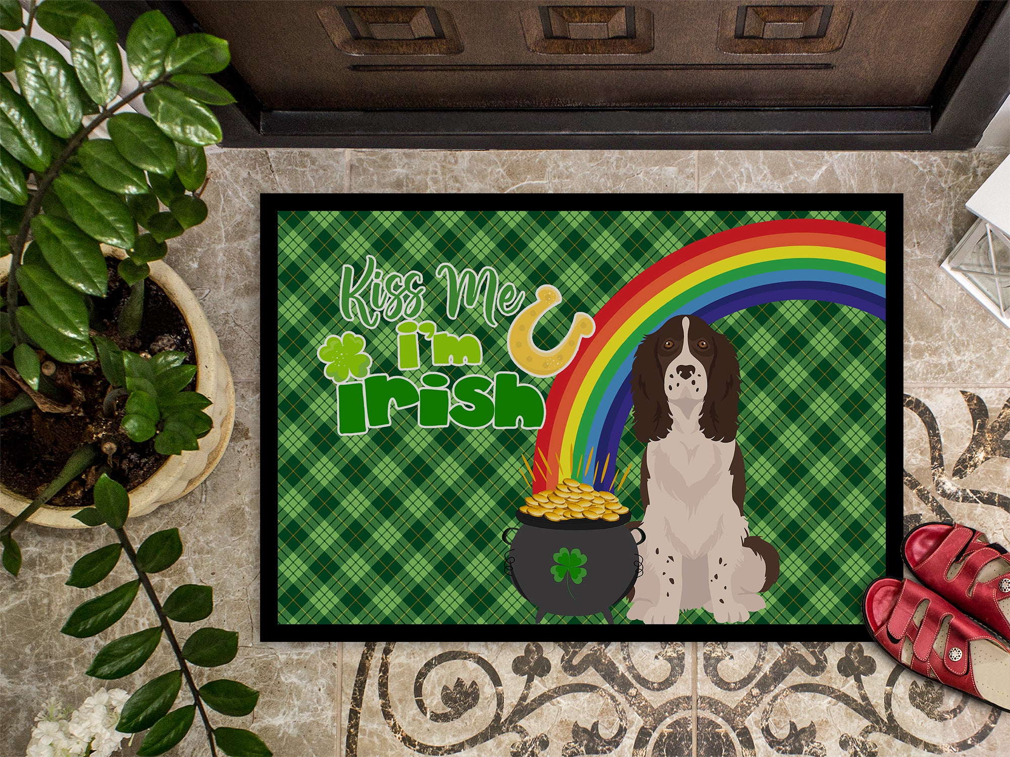 Liver English Springer Spaniel St. Patrick's Day Indoor or Outdoor Mat 24x36 - the-store.com