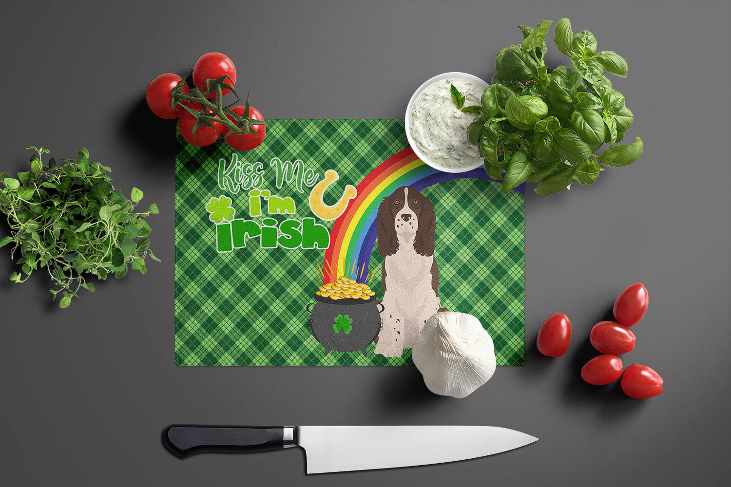 Liver English Springer Spaniel St. Patrick's Day Glass Cutting Board Large - the-store.com