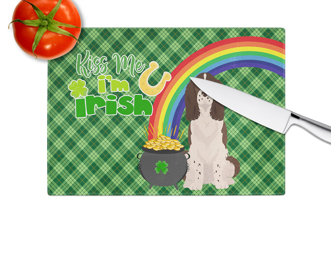 Liver English Springer Spaniel St. Patrick's Day Glass Cutting Board Large - the-store.com