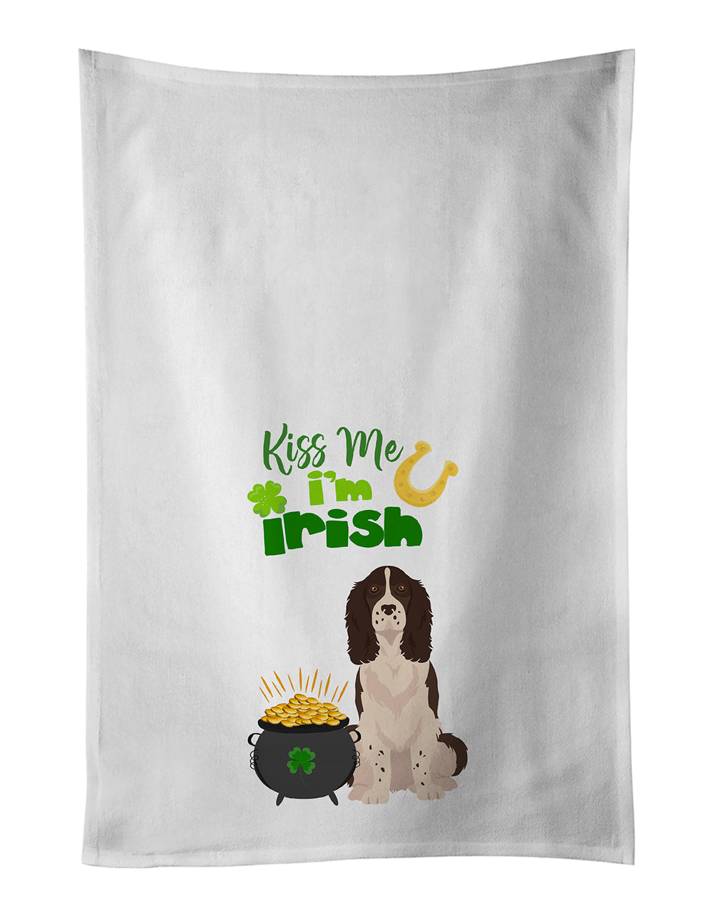Buy this Liver English Springer Spaniel St. Patrick&#39;s Day White Kitchen Towel Set of 2 Dish Towels