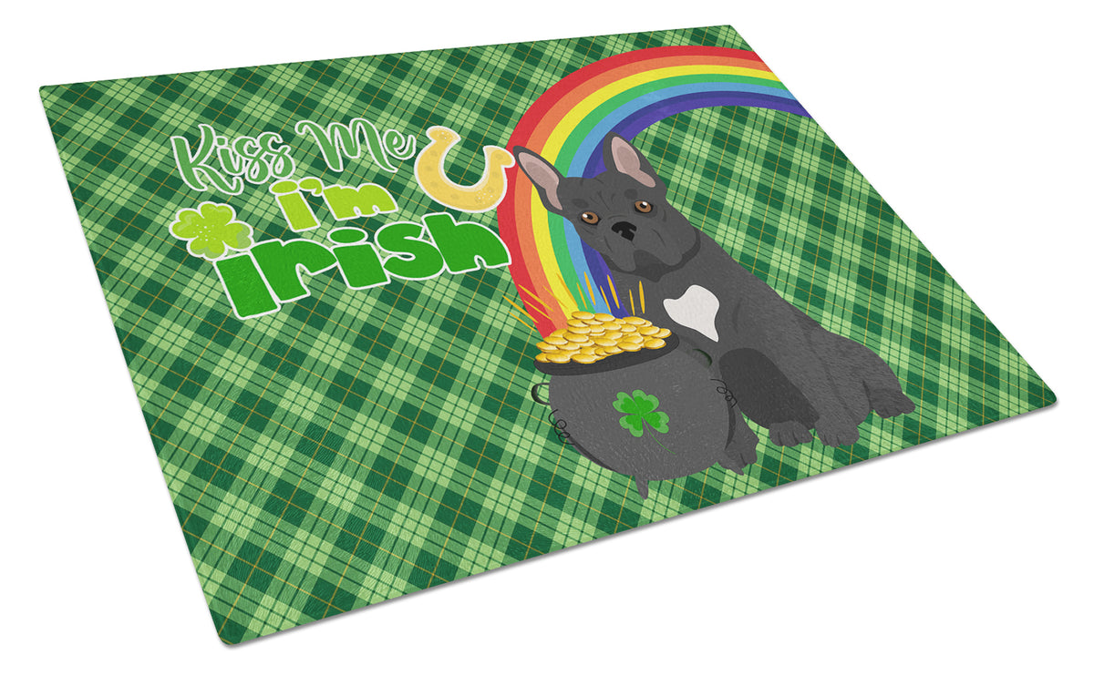 Buy this Black French Bulldog St. Patrick&#39;s Day Glass Cutting Board Large