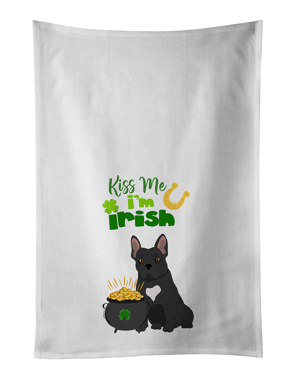 Buy this Black French Bulldog St. Patrick&#39;s Day White Kitchen Towel Set of 2 Dish Towels