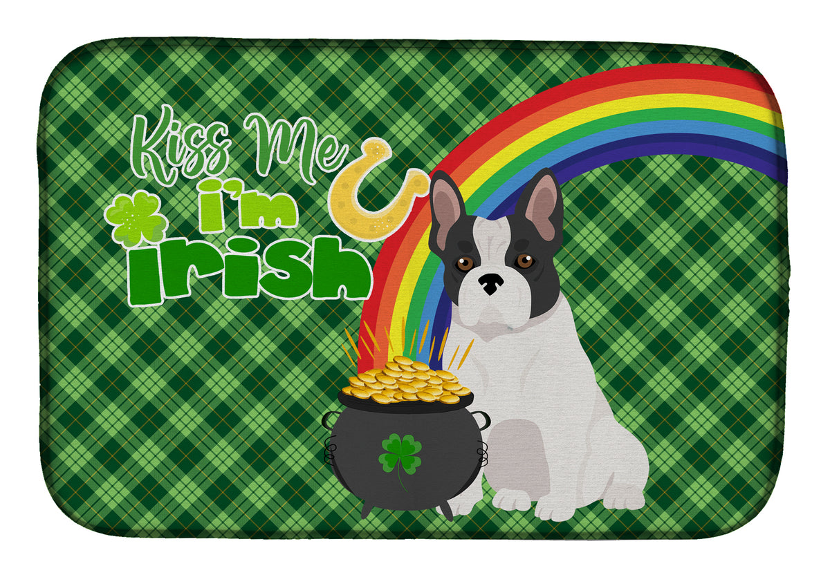 Black and White French Bulldog St. Patrick&#39;s Day Dish Drying Mat  the-store.com.