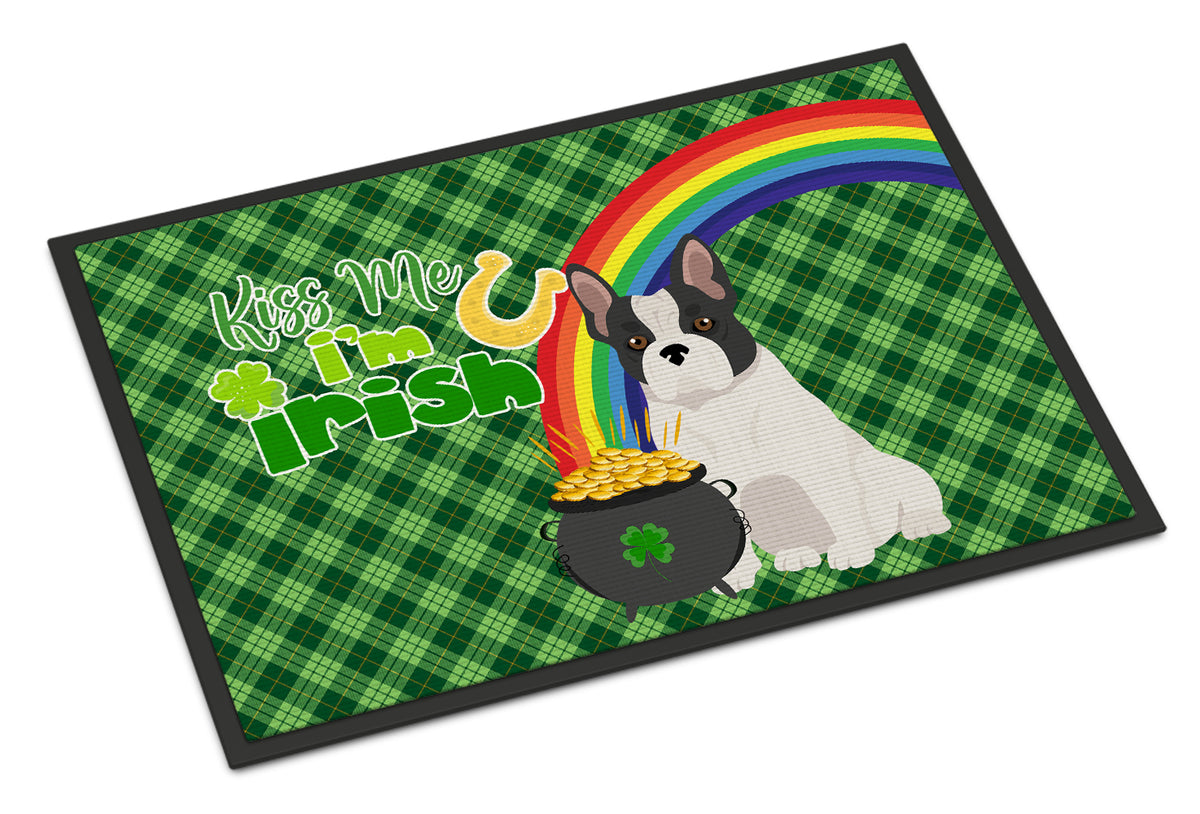 Buy this Black and White French Bulldog St. Patrick&#39;s Day Indoor or Outdoor Mat 24x36