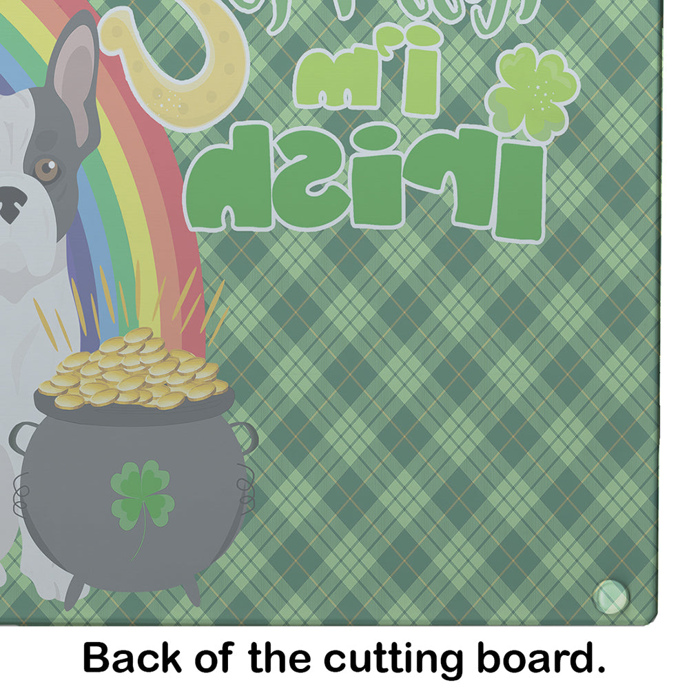 Black and White French Bulldog St. Patrick's Day Glass Cutting Board Large - the-store.com