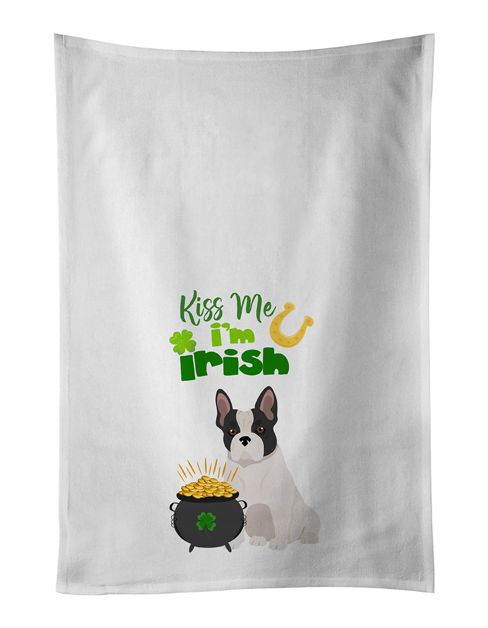 Buy this Black and White French Bulldog St. Patrick&#39;s Day White Kitchen Towel Set of 2 Dish Towels