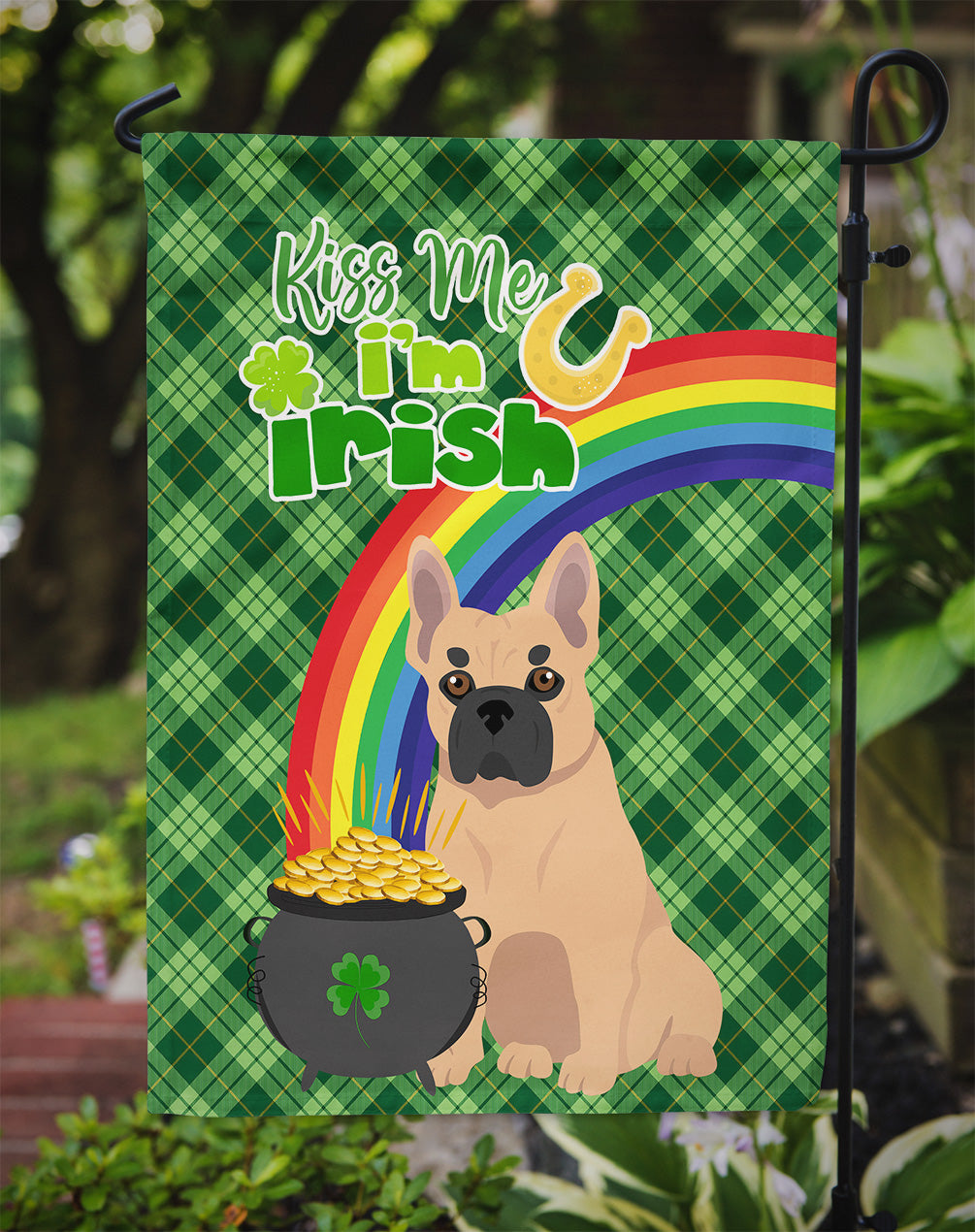 Fawn French Bulldog St. Patrick's Day Flag Garden Size  the-store.com.