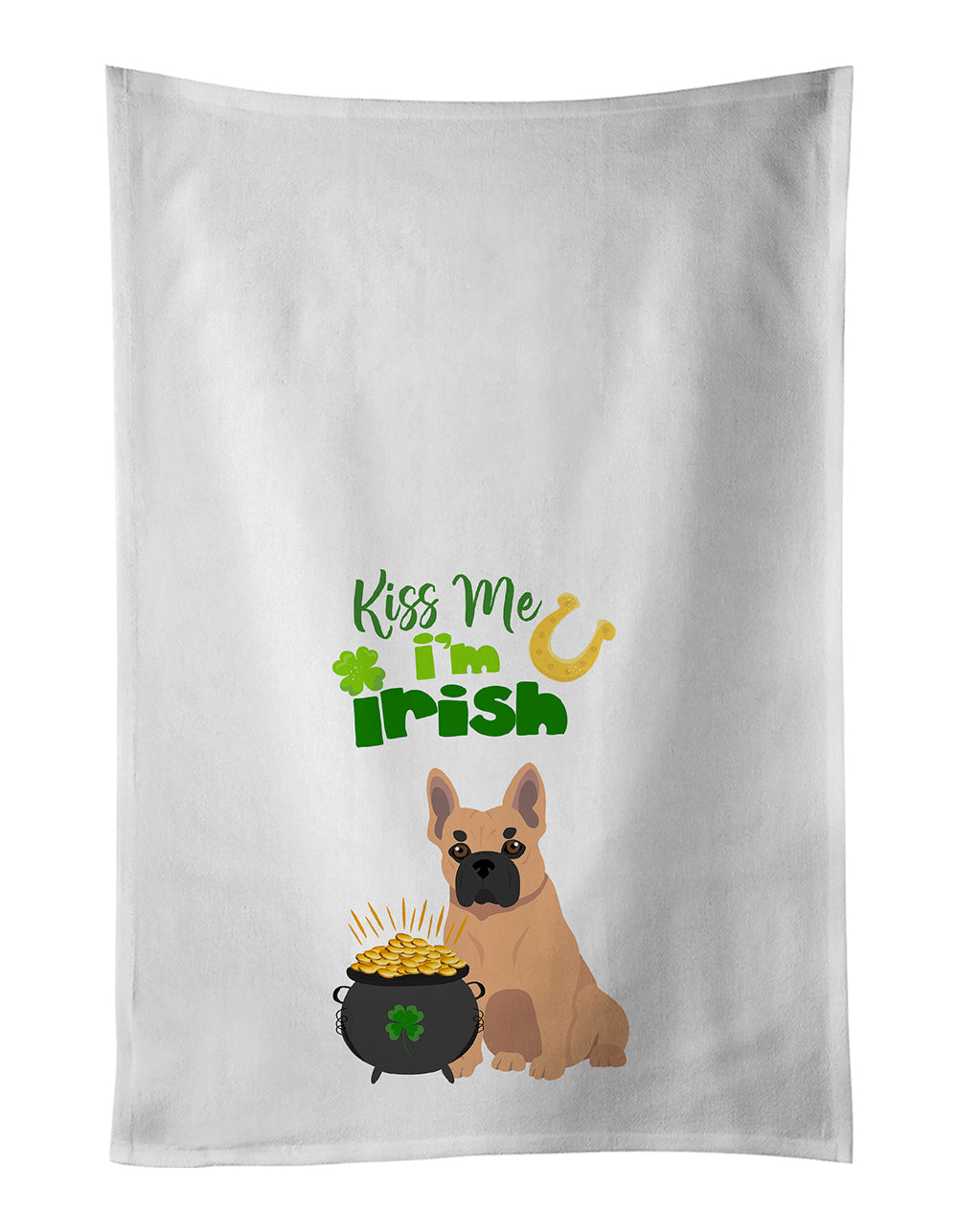 Buy this Fawn French Bulldog St. Patrick&#39;s Day White Kitchen Towel Set of 2 Dish Towels