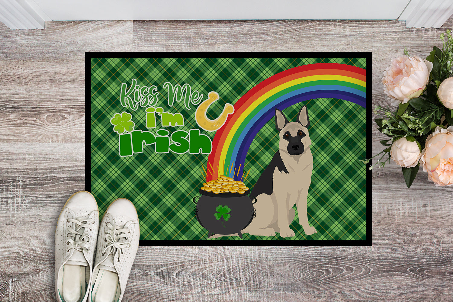 Black and Silver German Shepherd St. Patrick's Day Indoor or Outdoor Mat 24x36 - the-store.com