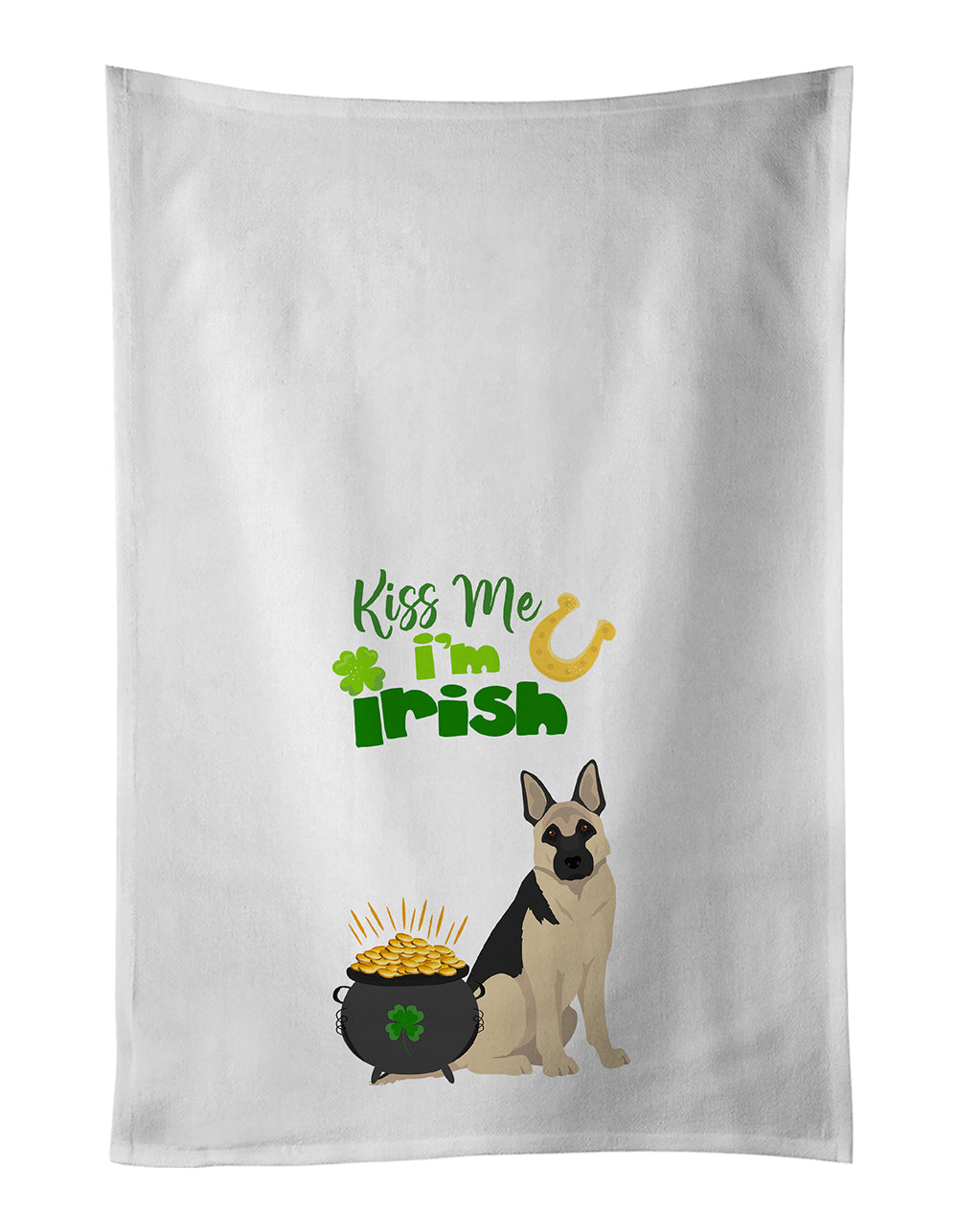 Buy this Black and Silver German Shepherd St. Patrick&#39;s Day White Kitchen Towel Set of 2 Dish Towels