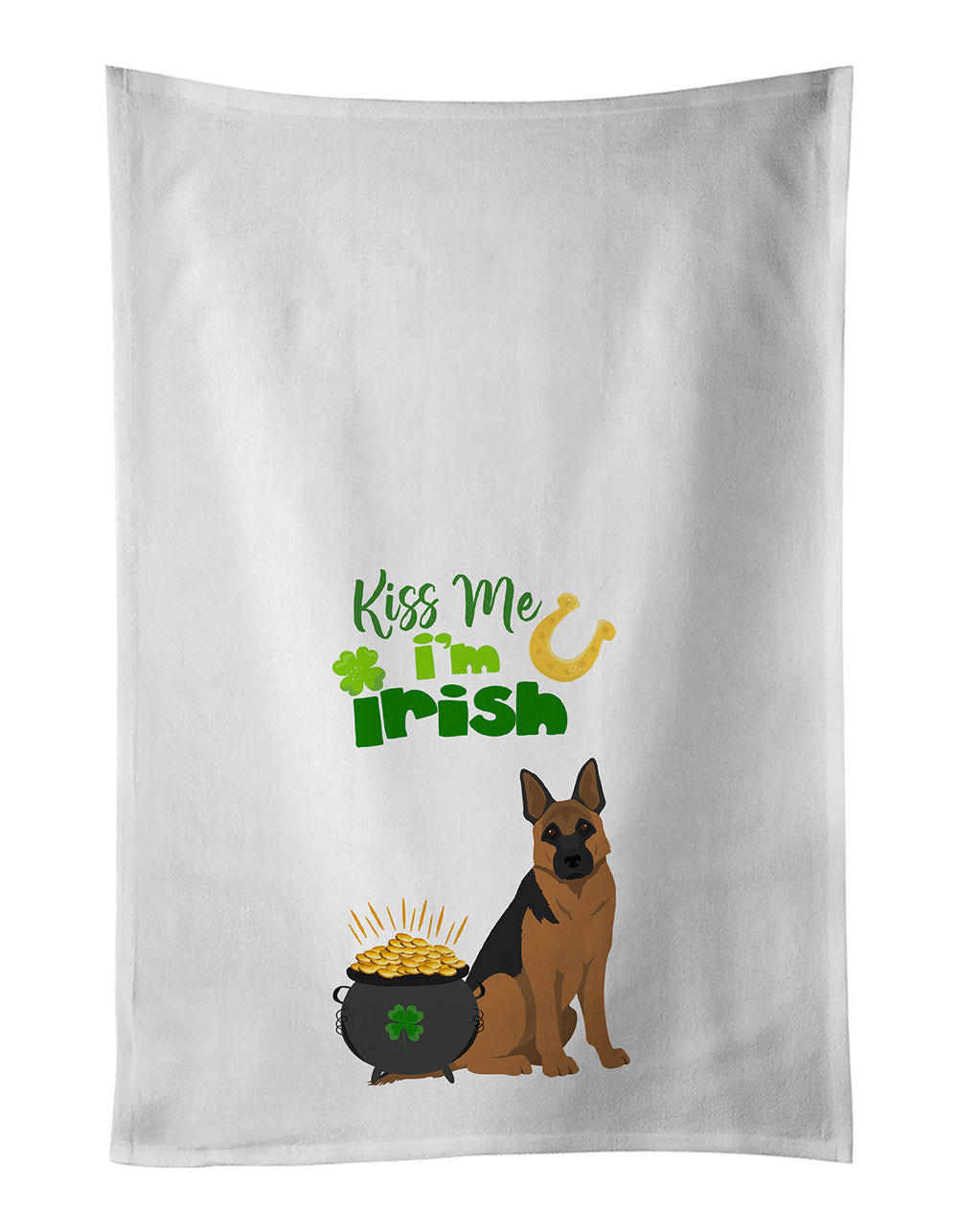 Buy this Black and Tan German Shepherd St. Patrick&#39;s Day White Kitchen Towel Set of 2 Dish Towels