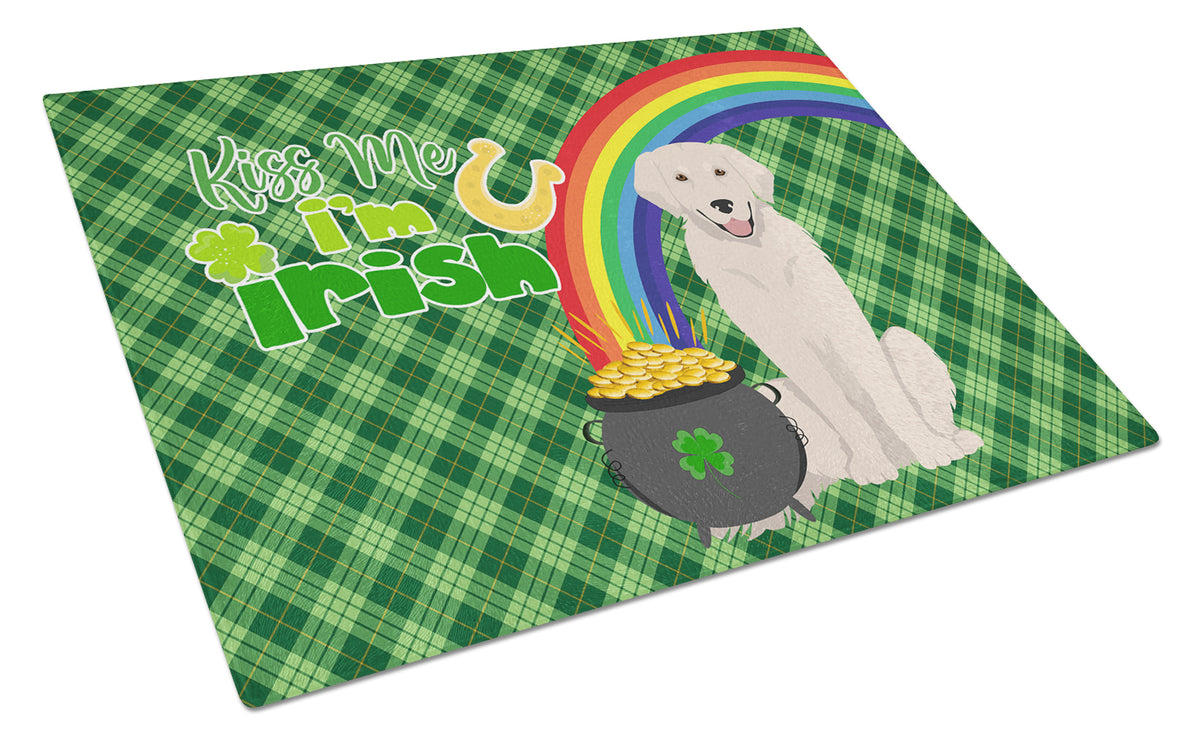 Buy this Cream Golden Retriever St. Patrick&#39;s Day Glass Cutting Board Large