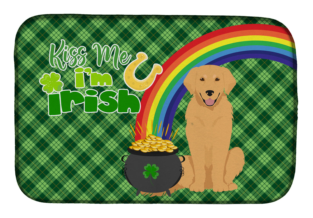 Gold Golden Retriever St. Patrick&#39;s Day Dish Drying Mat  the-store.com.