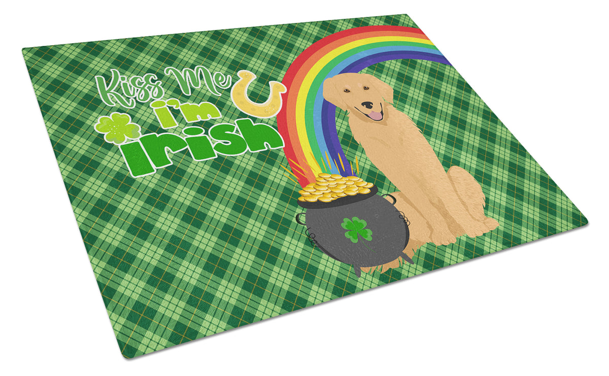 Buy this Gold Golden Retriever St. Patrick&#39;s Day Glass Cutting Board Large