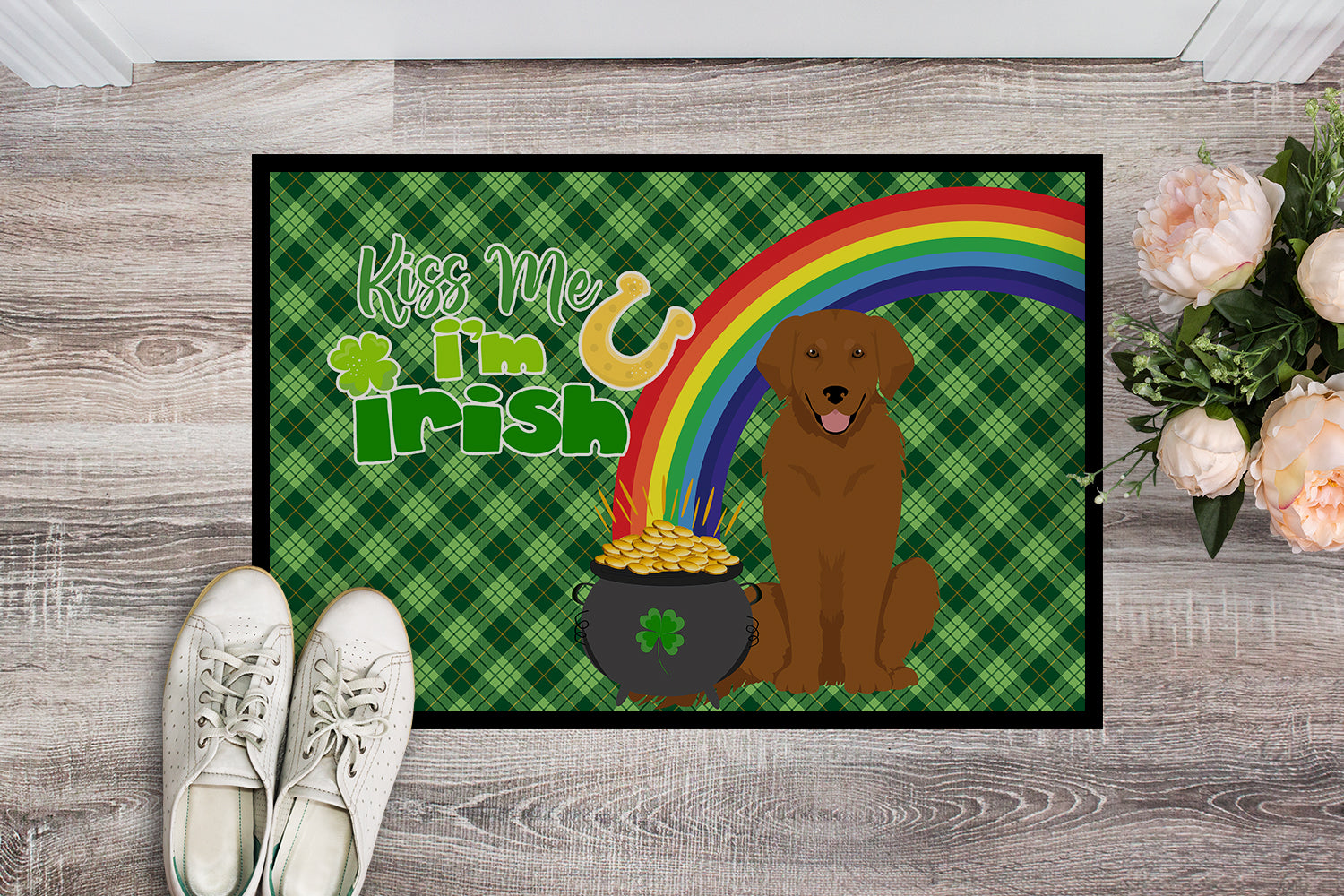 Mahogany Golden Retriever St. Patrick's Day Indoor or Outdoor Mat 24x36 - the-store.com