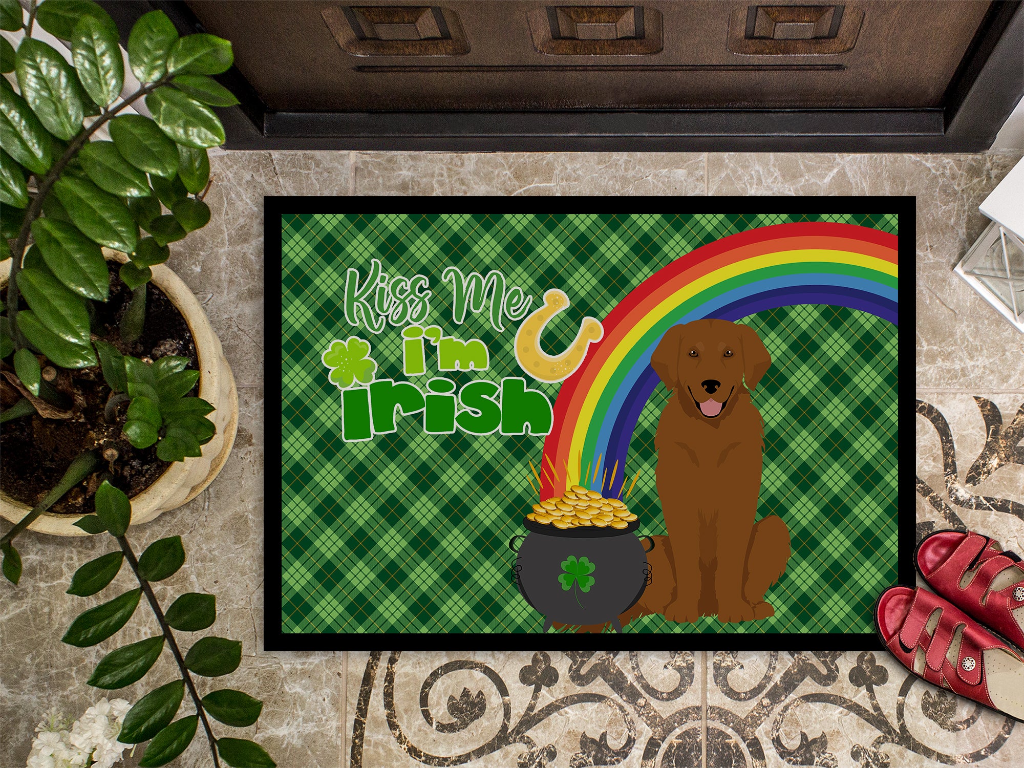 Mahogany Golden Retriever St. Patrick's Day Indoor or Outdoor Mat 24x36 - the-store.com