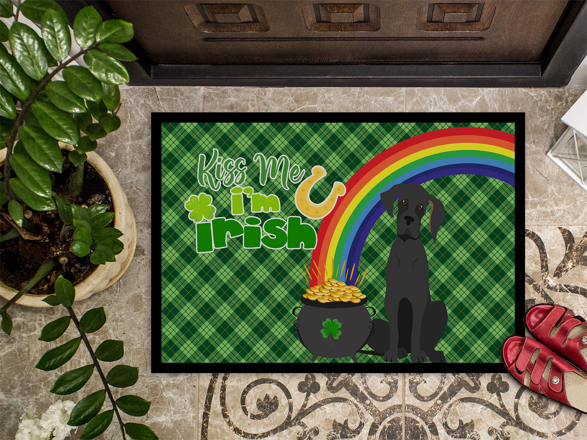 Black Great Dane St. Patrick's Day Indoor or Outdoor Mat 24x36 - the-store.com