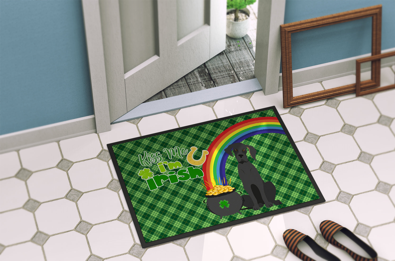 Black Great Dane St. Patrick's Day Indoor or Outdoor Mat 24x36 - the-store.com